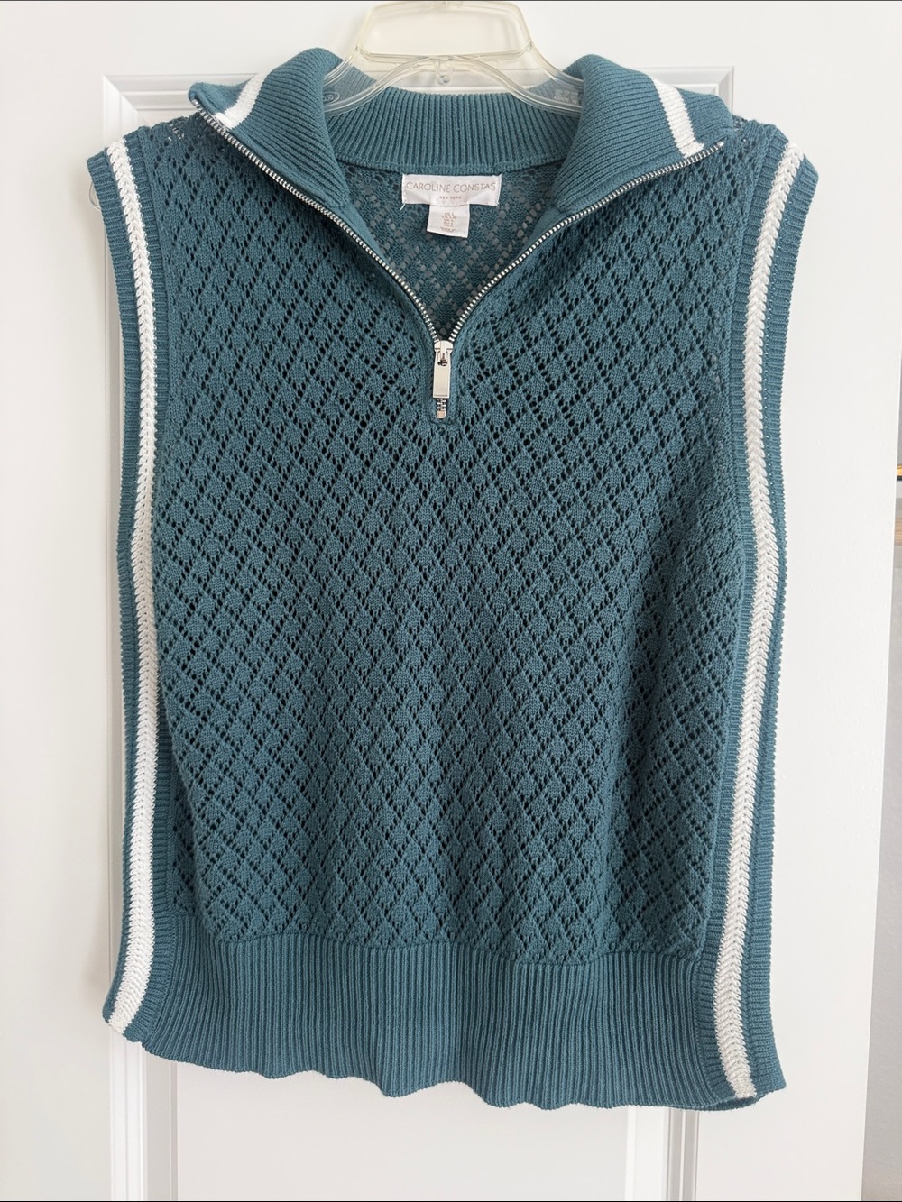 Caroline Constas Teal Knit Sleeveless Zip-Front Sweater